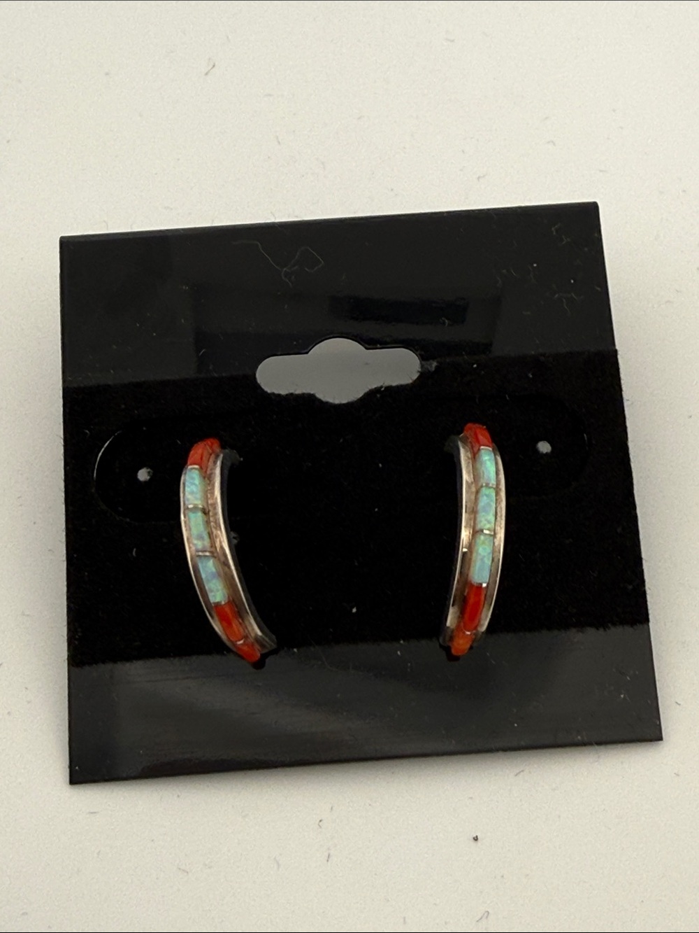 524221 Silver Lab Opal and coral earrings October birthstone
